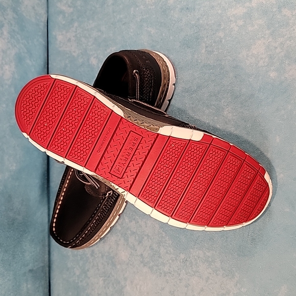 ❤Men's Sperry Top Siders, Black Leather w/ Tri-Color Soles & Memory Foam Insoles - Picture 9 of 13